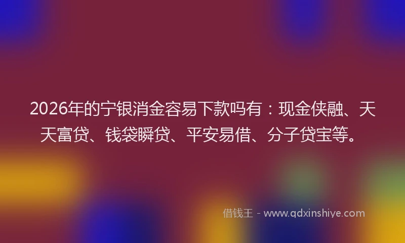2026年的宁银消金容易下款吗有:现金侠融、天天富贷、钱袋瞬贷、平安易借、分子贷宝等。