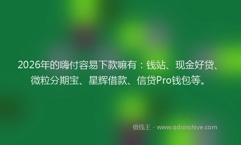2026年的嗨付容易下款嘛有：钱站、现金好贷、微粒分期宝、星辉借款、信贷Pro钱包等。