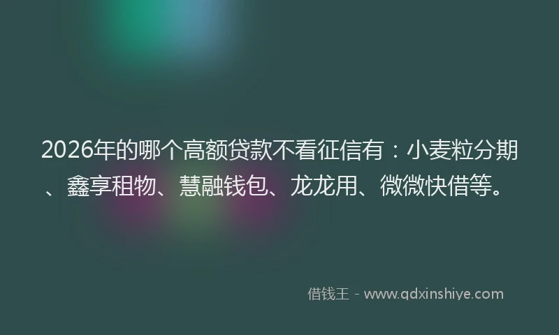 2026年的哪个高额贷款不看征信有：小麦粒分期、鑫享租物、慧融钱包、龙龙用、微微快借等。