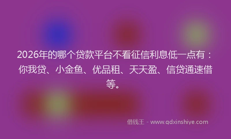 2026年的哪个贷款平台不看征信利息低一点有：你我贷、小金鱼、优品租、天天盈、信贷通速借等。