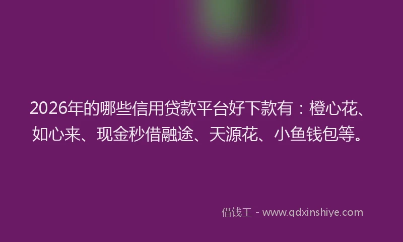 2026年的哪些信用贷款平台好下款有：橙心花、如心来、现金秒借融途、天源花、小鱼钱包等。