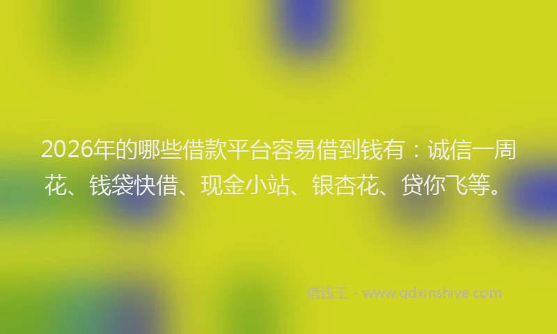 2026年的哪些借款平台容易借到钱有：诚信一周花、钱袋快借、现金小站、银杏花、贷你飞等。