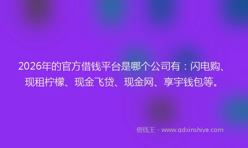 2026年的官方借钱平台是哪个公司有：闪电购、现租柠檬、现金飞贷、现金网、享宇钱包等。