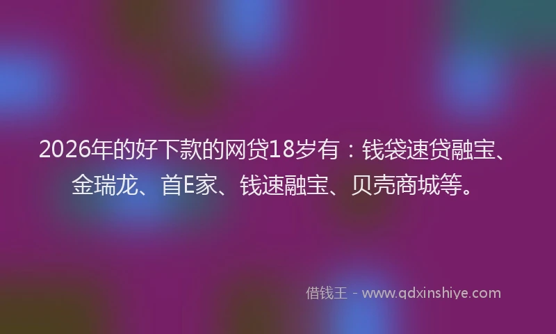 2026年的好下款的网贷18岁有：钱袋速贷融宝、金瑞龙、首E家、钱速融宝、贝壳商城等。