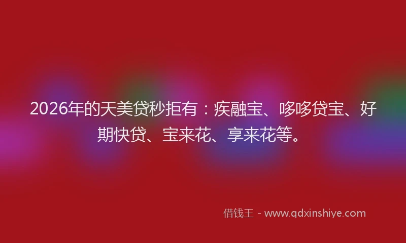 2026年的天美贷秒拒有：疾融宝、哆哆贷宝、好期快贷、宝来花、享来花等。