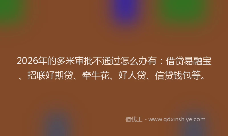 2026年的多米审批不通过怎么办有：借贷易融宝、招联好期贷、牵牛花、好人贷、信贷钱包等。
