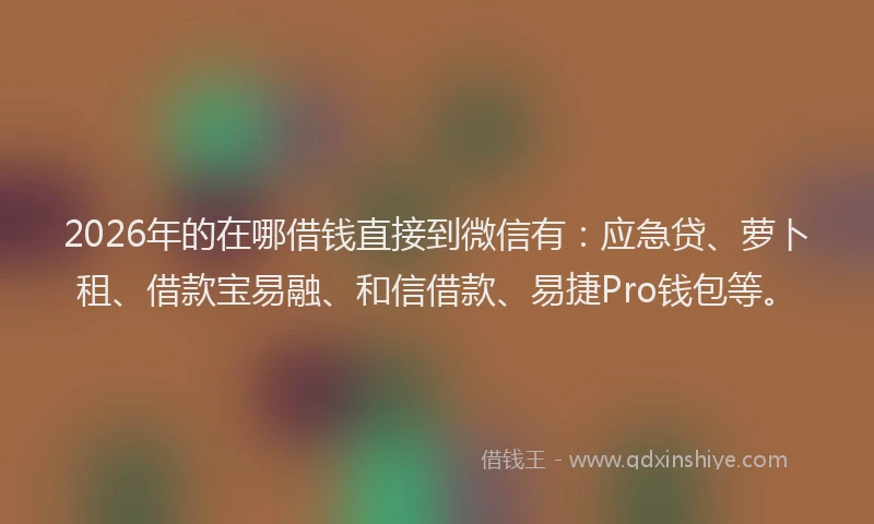 2026年的在哪借钱直接到微信有：应急贷、萝卜租、借款宝易融、和信借款、易捷Pro钱包等。