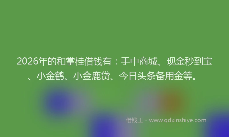 2026年的和掌桂借钱有：手中商城、现金秒到宝、小金鹤、小金鹿贷、今日头条备用金等。