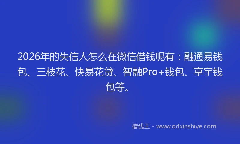2026年的失信人怎么在微信借钱呢有：融通易钱包、三枝花、快易花贷、智融Pro+钱包、享宇钱包等。