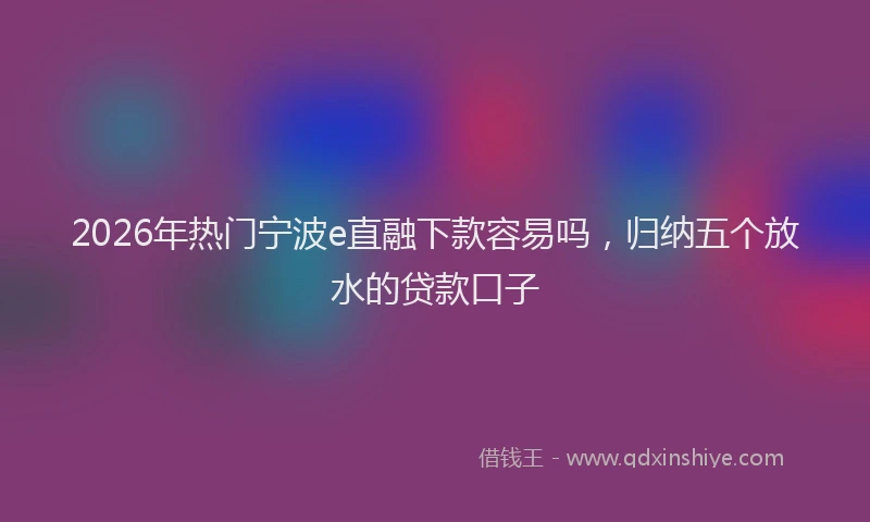2026年热门宁波e直融下款容易吗，归纳五个放水的贷款口子