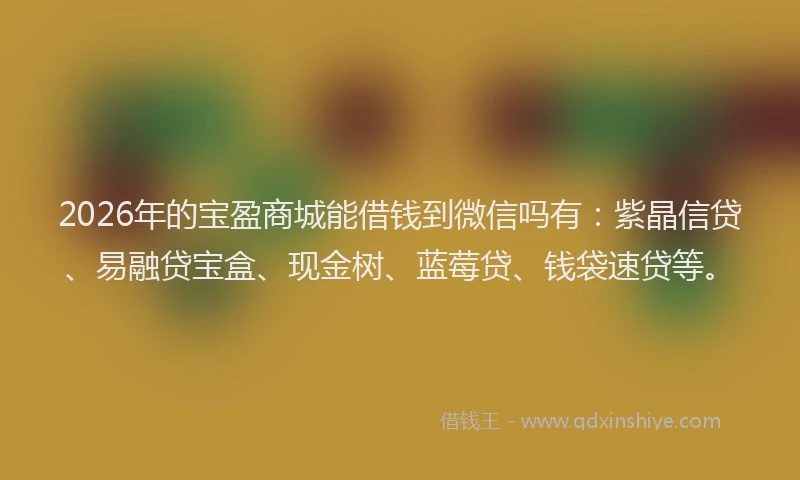 2026年的宝盈商城能借钱到微信吗有：紫晶信贷、易融贷宝盒、现金树、蓝莓贷、钱袋速贷等。