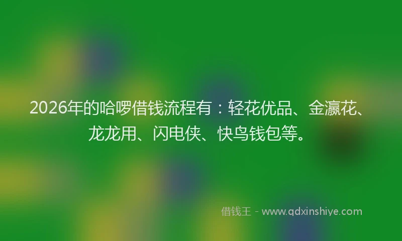 2026年的哈啰借钱流程有：轻花优品、金瀛花、龙龙用、闪电侠、快鸟钱包等。