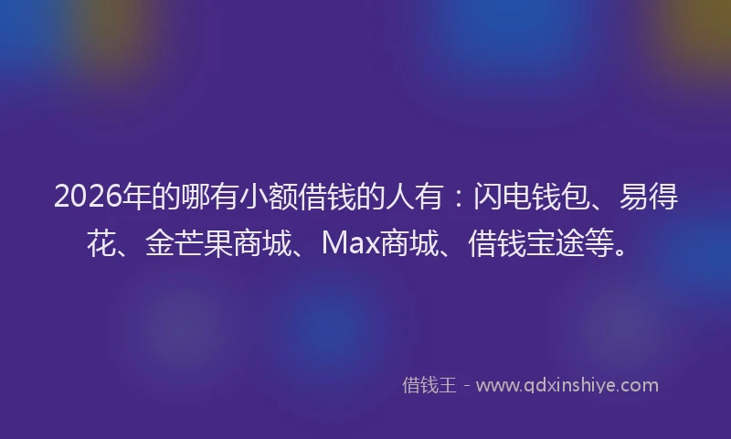 2026年的哪有小额借钱的人有：闪电钱包、易得花、金芒果商城、Max商城、借钱宝途等。
