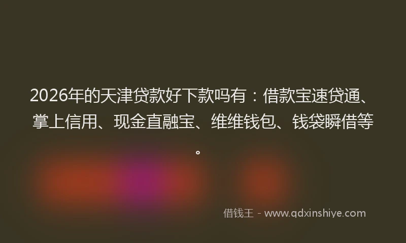 2026年的天津贷款好下款吗有：借款宝速贷通、掌上信用、现金直融宝、维维钱包、钱袋瞬借等。