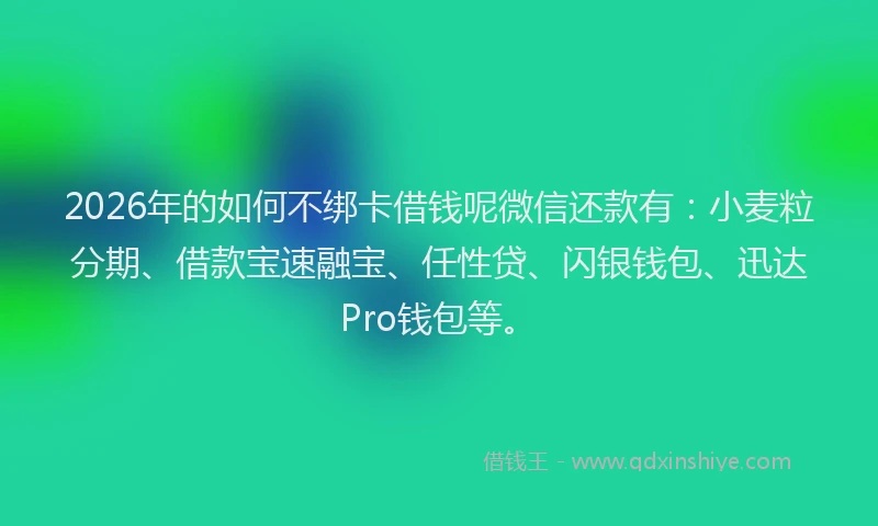 2026年的如何不绑卡借钱呢微信还款有:小麦粒分期、借款宝速融宝、任性贷、闪银钱包、迅达Pro钱包等。