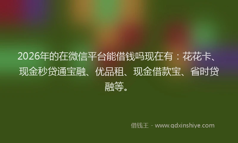 2026年的在微信平台能借钱吗现在有：花花卡、现金秒贷通宝融、优品租、现金借款宝、省时贷融等。