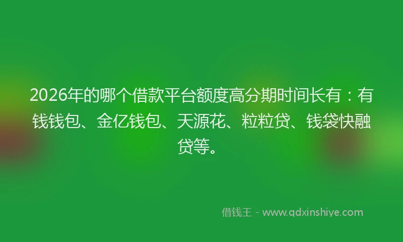 2026年的哪个借款平台额度高分期时间长有：有钱钱包、金亿钱包、天源花、粒粒贷、钱袋快融贷等。