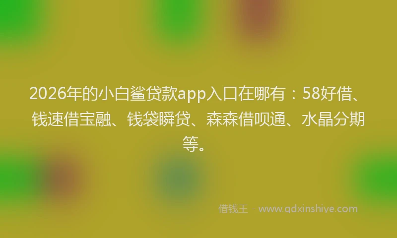 2026年的小白鲨贷款app入口在哪有：58好借、钱速借宝融、钱袋瞬贷、森森借呗通、水晶分期等。