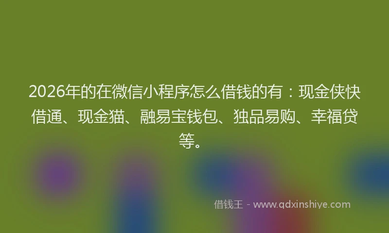 2026年的在微信小程序怎么借钱的有：现金侠快借通、现金猫、融易宝钱包、独品易购、幸福贷等。