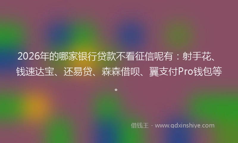 2026年的哪家银行贷款不看征信呢有：射手花、钱速达宝、还易贷、森森借呗、翼支付Pro钱包等。