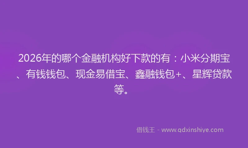 2026年的哪个金融机构好下款的有：小米分期宝、有钱钱包、现金易借宝、鑫融钱包+、星辉贷款等。