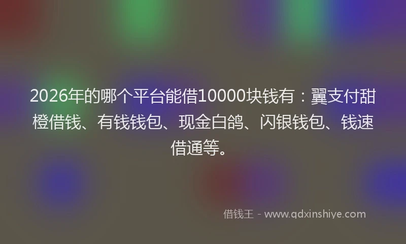 2026年的哪个平台能借10000块钱有：翼支付甜橙借钱、有钱钱包、现金白鸽、闪银钱包、钱速借通等。
