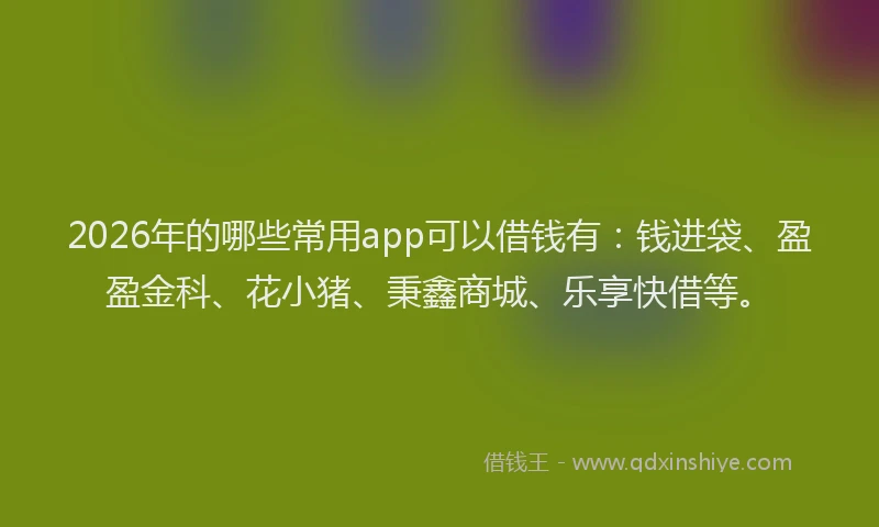 2026年的哪些常用app可以借钱有：钱进袋、盈盈金科、花小猪、秉鑫商城、乐享快借等。
