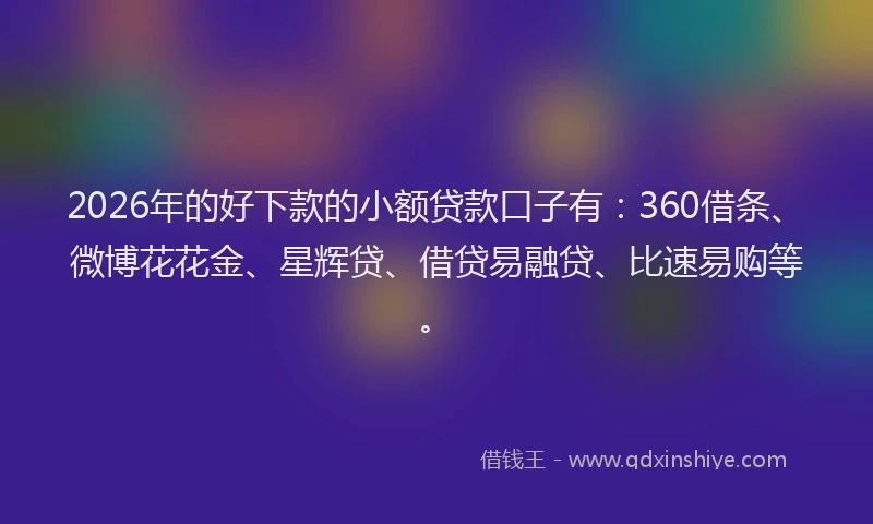 2026年的好下款的小额贷款口子有：360借条、微博花花金、星辉贷、借贷易融贷、比速易购等。