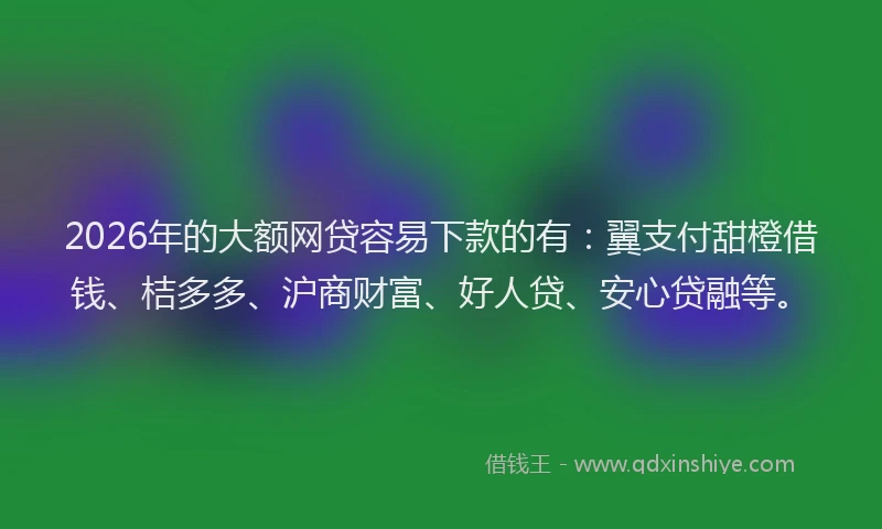 2026年的大额网贷容易下款的有：翼支付甜橙借钱、桔多多、沪商财富、好人贷、安心贷融等。