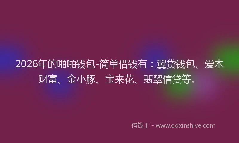 2026年的啪啪钱包-简单借钱有：翼贷钱包、爱木财富、金小豚、宝来花、翡翠信贷等。