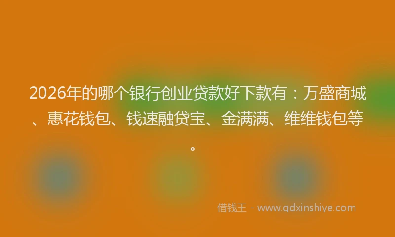 2026年的哪个银行创业贷款好下款有：万盛商城、惠花钱包、钱速融贷宝、金满满、维维钱包等。