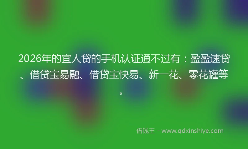 2026年的宜人贷的手机认证通不过有：盈盈速贷、借贷宝易融、借贷宝快易、新一花、零花罐等。