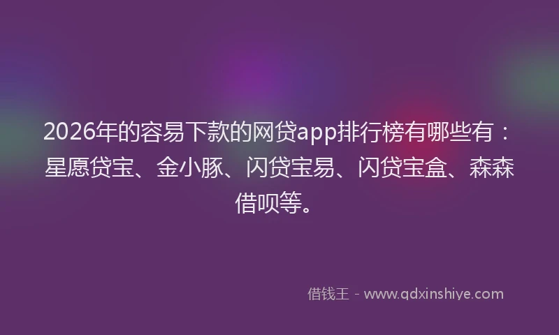 2026年的容易下款的网贷app排行榜有哪些有：星愿贷宝、金小豚、闪贷宝易、闪贷宝盒、森森借呗等。