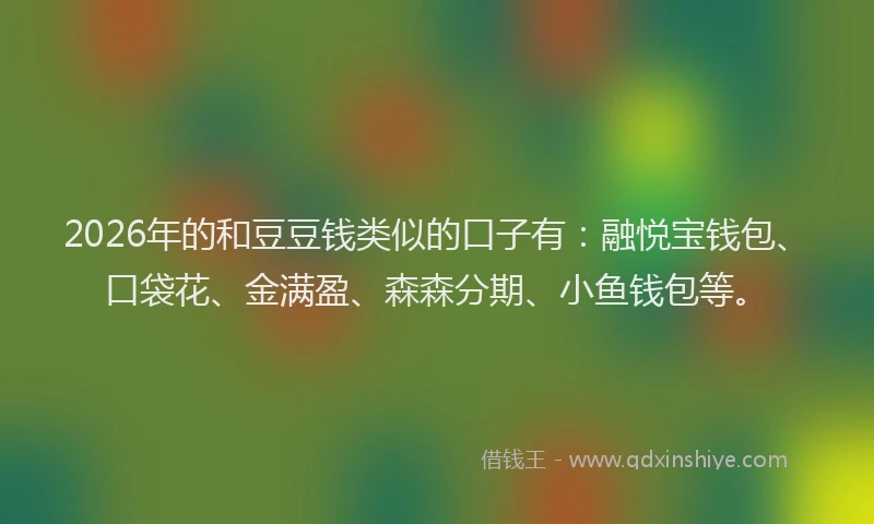 2026年的和豆豆钱类似的口子有：融悦宝钱包、口袋花、金满盈、森森分期、小鱼钱包等。