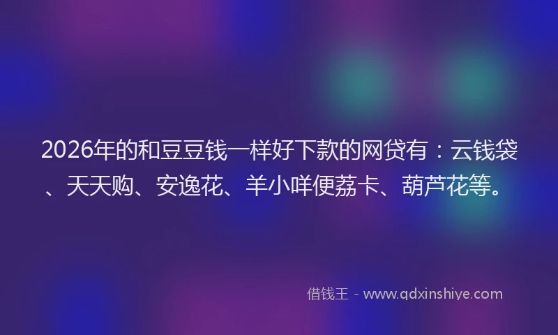 2026年的和豆豆钱一样好下款的网贷有：云钱袋、天天购、安逸花、羊小咩便荔卡、葫芦花等。