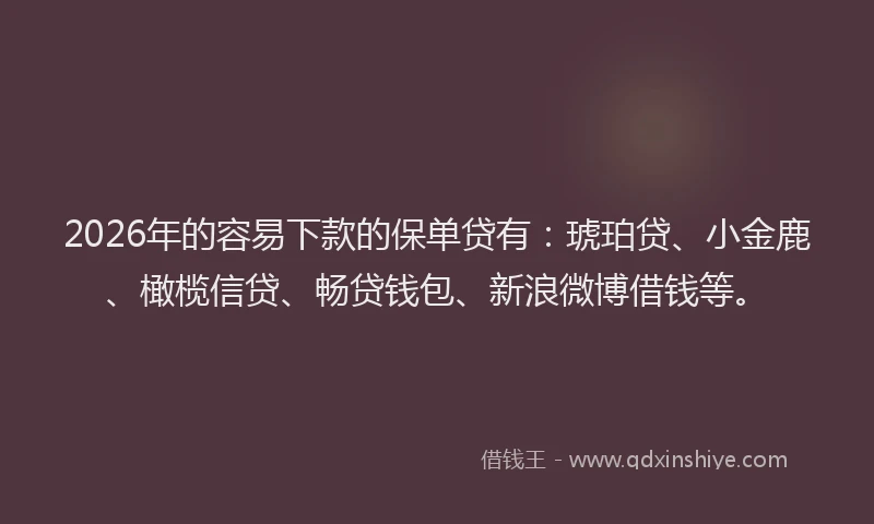 2026年的容易下款的保单贷有：琥珀贷、小金鹿、橄榄信贷、畅贷钱包、新浪微博借钱等。