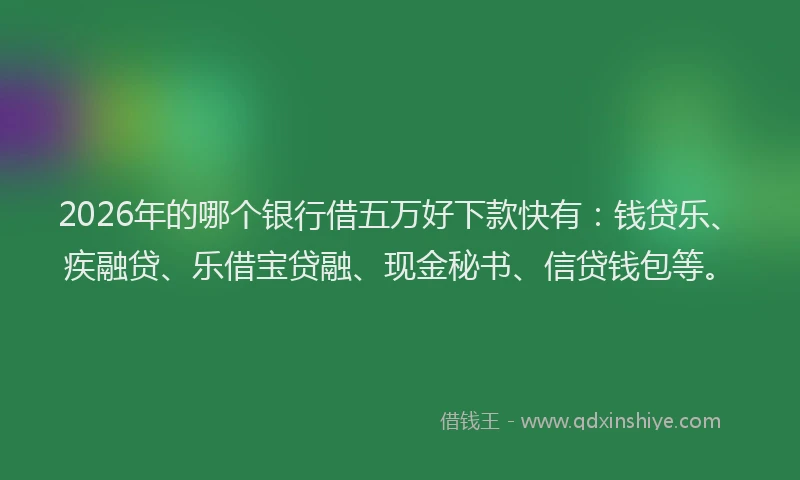 2026年的哪个银行借五万好下款快有：钱贷乐、疾融贷、乐借宝贷融、现金秘书、信贷钱包等。
