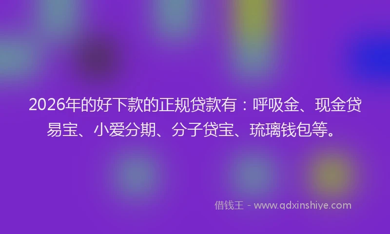 2026年的好下款的正规贷款有：呼吸金、现金贷易宝、小爱分期、分子贷宝、琉璃钱包等。