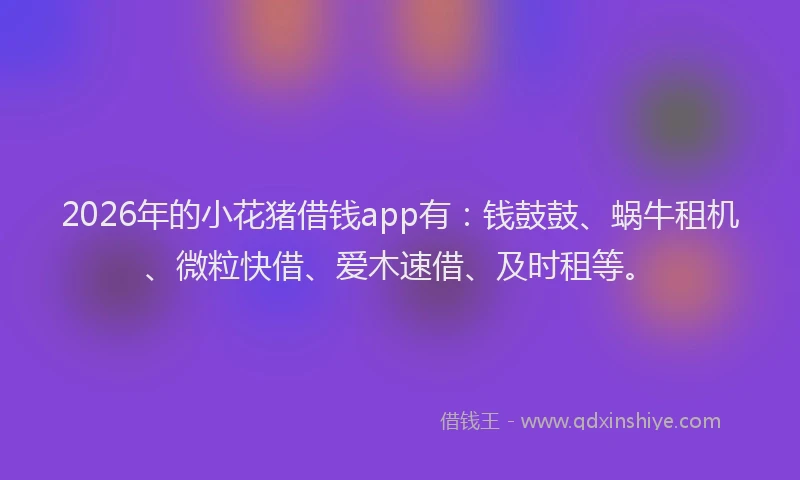 2026年的小花猪借钱app有:钱鼓鼓、蜗牛租机、微粒快借、爱木速借、及时租等。