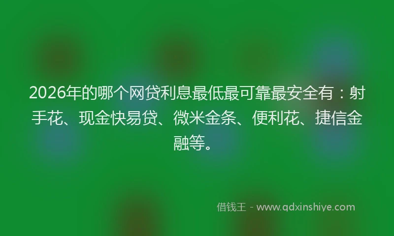 2026年的哪个网贷利息最低最可靠最安全有：射手花、现金快易贷、微米金条、便利花、捷信金融等。
