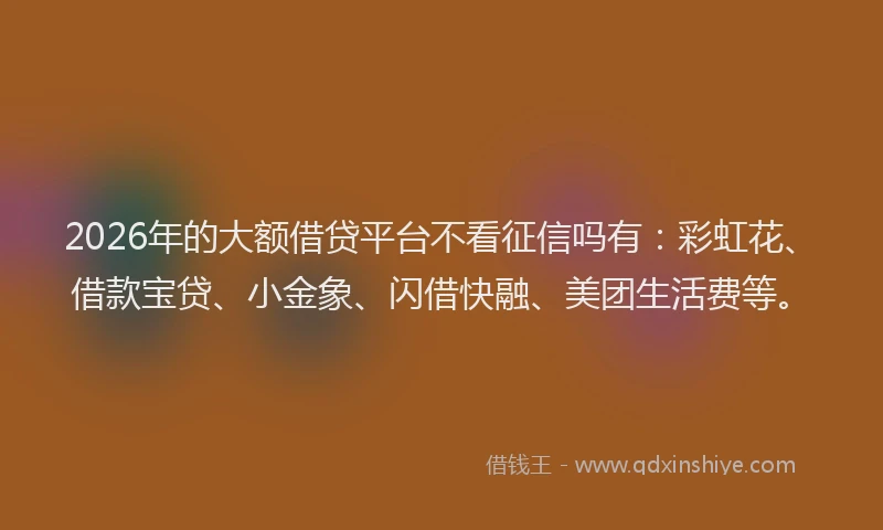 2026年的大额借贷平台不看征信吗有：彩虹花、借款宝贷、小金象、闪借快融、美团生活费等。