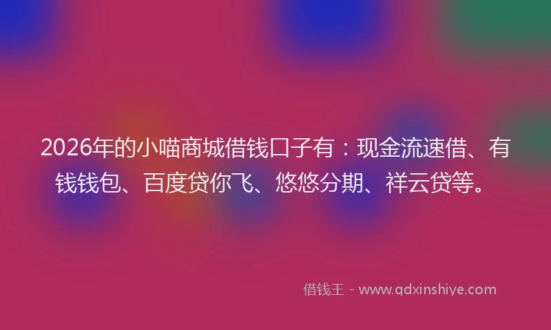 2026年的小喵商城借钱口子有：现金流速借、有钱钱包、百度贷你飞、悠悠分期、祥云贷等。
