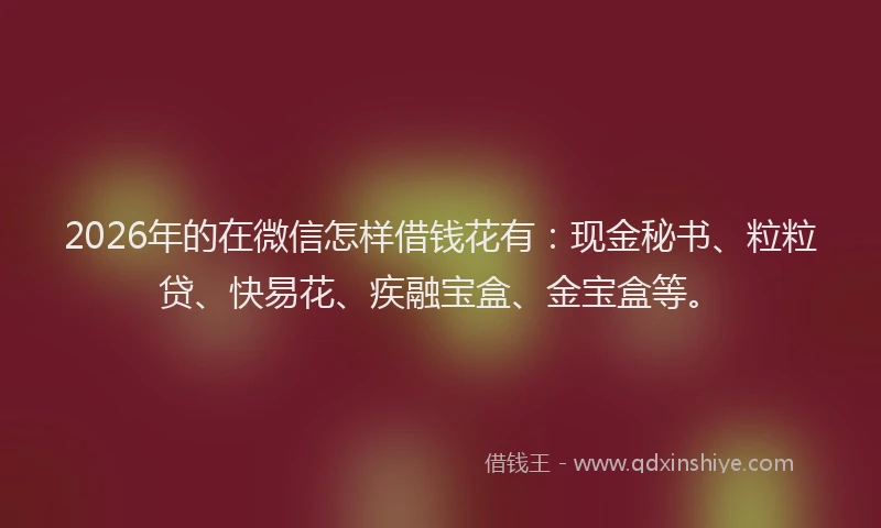2026年的在微信怎样借钱花有：现金秘书、粒粒贷、快易花、疾融宝盒、金宝盒等。