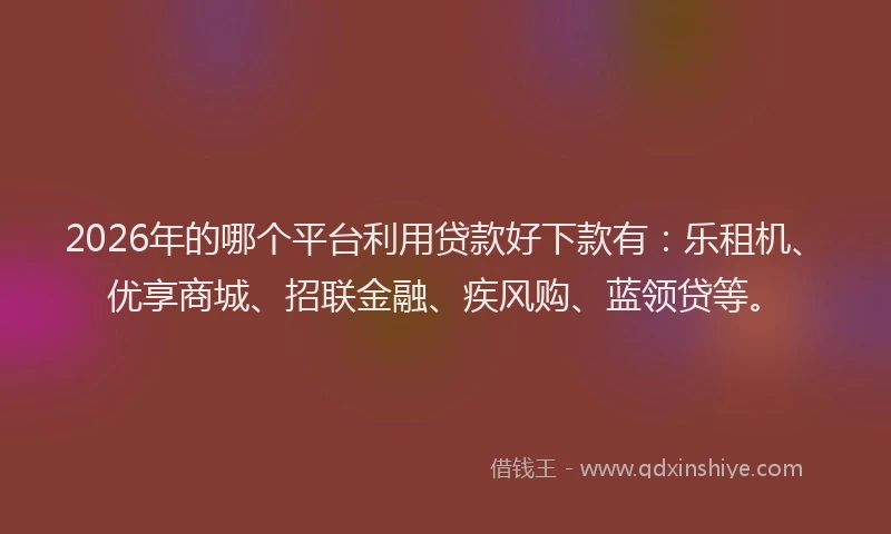 2026年的哪个平台利用贷款好下款有：乐租机、优享商城、招联金融、疾风购、蓝领贷等。