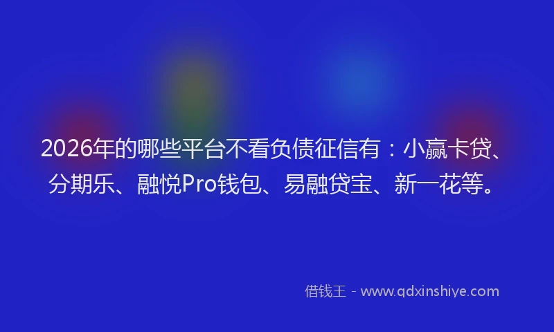 2026年的哪些平台不看负债征信有：小赢卡贷、分期乐、融悦Pro钱包、易融贷宝、新一花等。