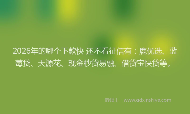 2026年的哪个下款快 还不看征信有：鹿优选、蓝莓贷、天源花、现金秒贷易融、借贷宝快贷等。