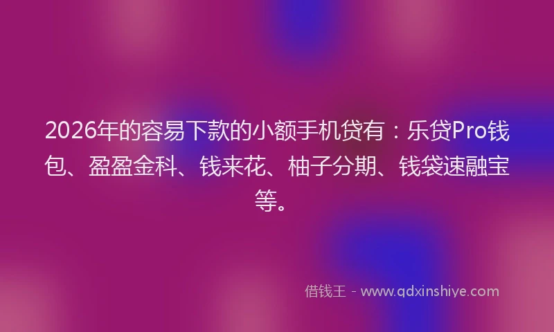 2026年的容易下款的小额手机贷有：乐贷Pro钱包、盈盈金科、钱来花、柚子分期、钱袋速融宝等。
