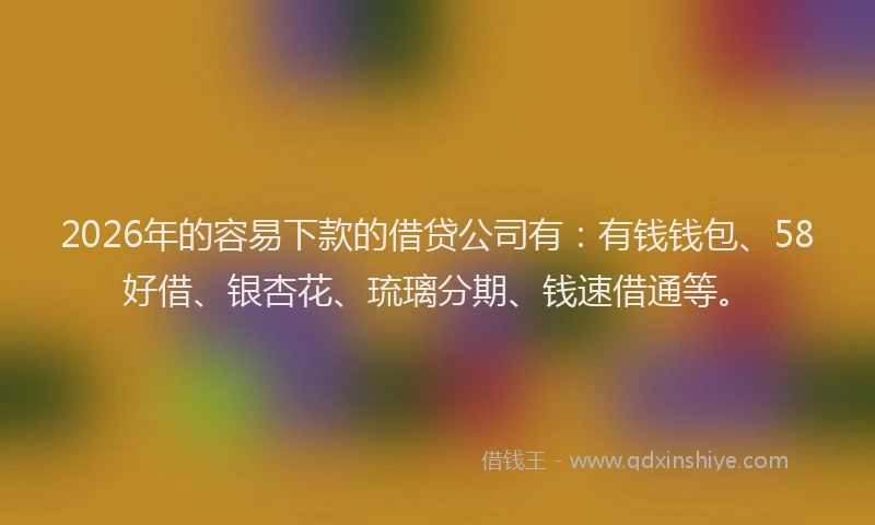 2026年的容易下款的借贷公司有：有钱钱包、58好借、银杏花、琉璃分期、钱速借通等。