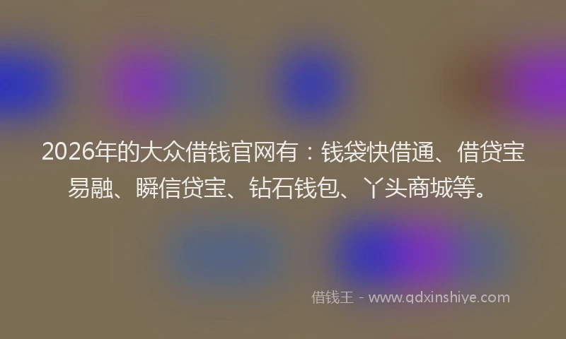 2026年的大众借钱官网有：钱袋快借通、借贷宝易融、瞬信贷宝、钻石钱包、丫头商城等。