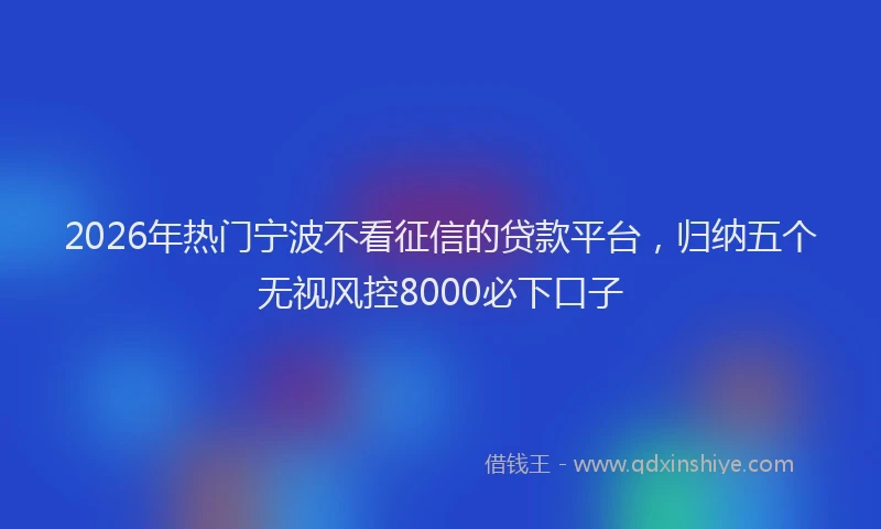 2026年热门宁波不看征信的贷款平台，归纳五个无视风控8000必下口子